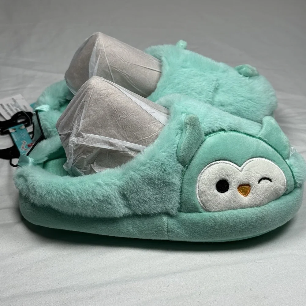 Squishmallows Kids‎ Slippers Size 13 1 Teal Owl Plush House Shoes
